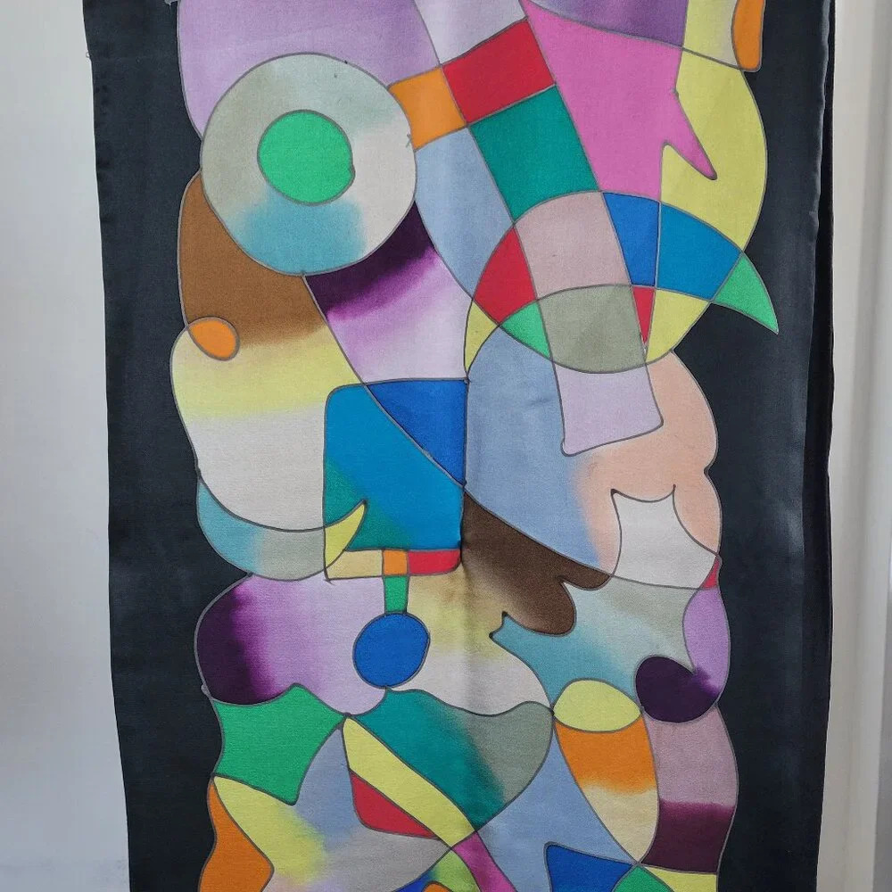 L.J. Bamboo 100% Silk Pashmina Abstract Colorful Scarf